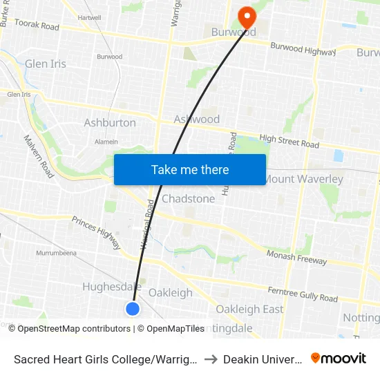 Sacred Heart Girls College/Warrigal Rd to Deakin University map