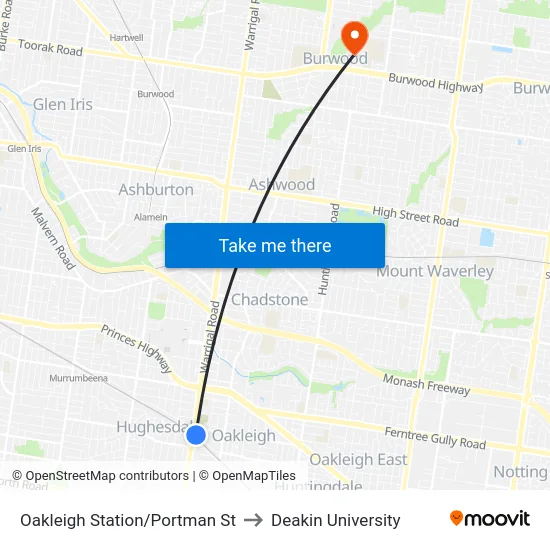 Oakleigh Station/Portman St to Deakin University map