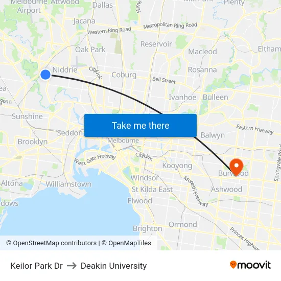 Keilor Park Dr to Deakin University map