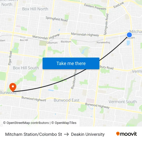 Mitcham Station/Colombo St to Deakin University map