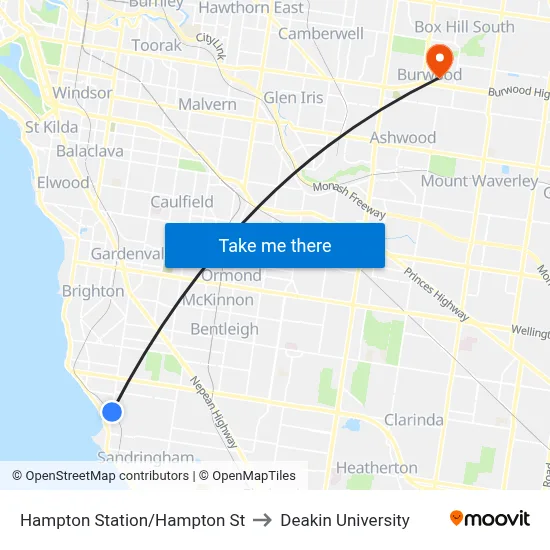 Hampton Station/Hampton St to Deakin University map