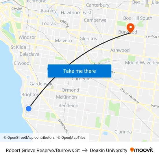 Robert Grieve Reserve/Burrows St to Deakin University map