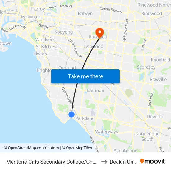 Mentone Girls Secondary College/Charman Rd to Deakin University map