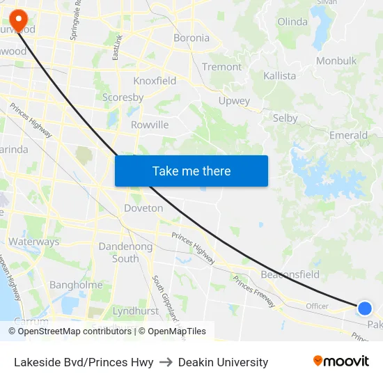 Lakeside Bvd/Princes Hwy to Deakin University map