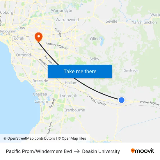 Pacific Prom/Windermere Bvd to Deakin University map