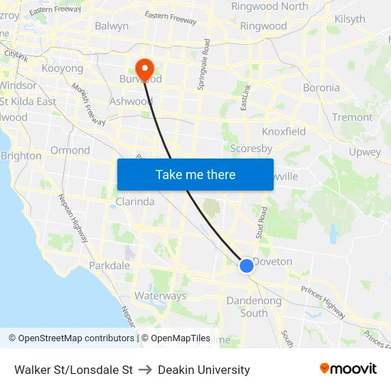 Walker St/Lonsdale St to Deakin University map