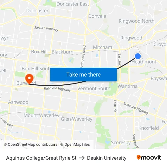 Aquinas College/Great Ryrie St to Deakin University map