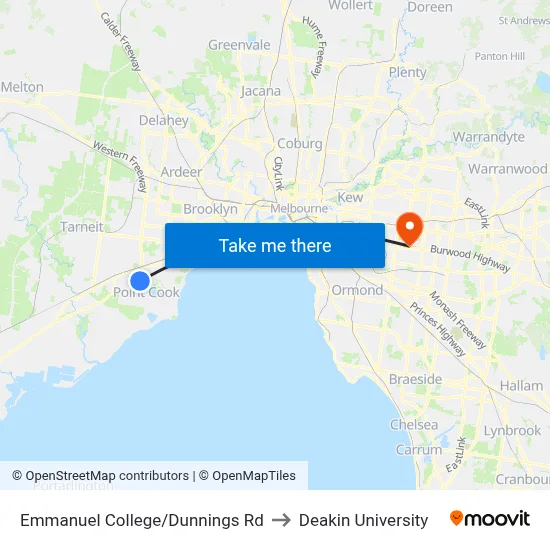 Emmanuel College/Dunnings Rd to Deakin University map