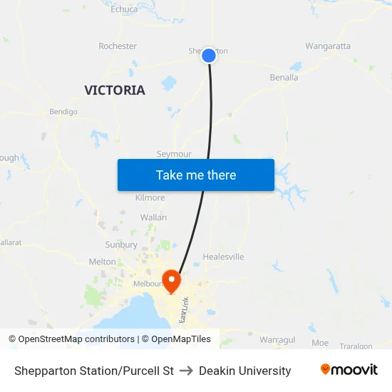 Shepparton Station/Purcell St to Deakin University map