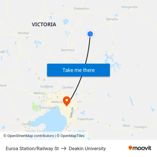Euroa Station/Railway St to Deakin University map