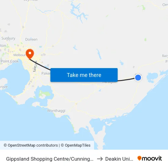 Gippsland Shopping Centre/Cunninghame St to Deakin University map