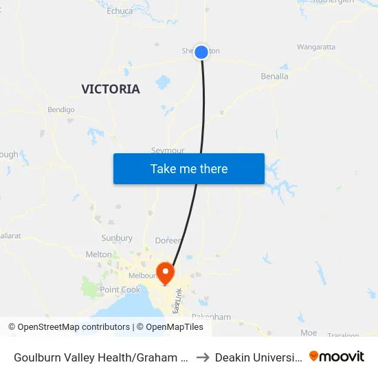 Goulburn Valley Health/Graham St to Deakin University map