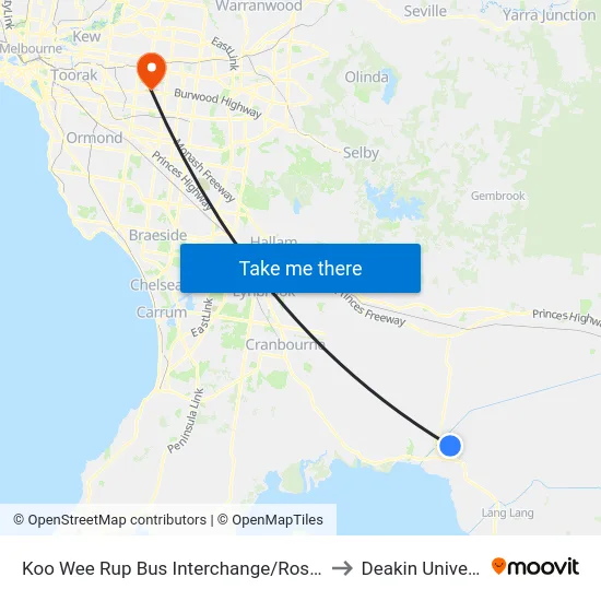 Koo Wee Rup Bus Interchange/Rossiter Rd to Deakin University map