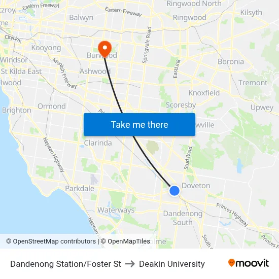 Dandenong Station/Foster St to Deakin University map