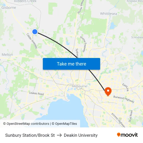 Sunbury Station/Brook St to Deakin University map