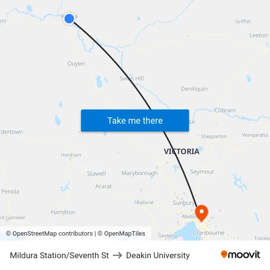 Mildura Station/Seventh St to Deakin University map