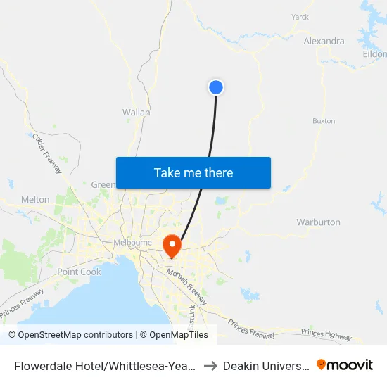 Flowerdale Hotel/Whittlesea-Yea Rd to Deakin University map
