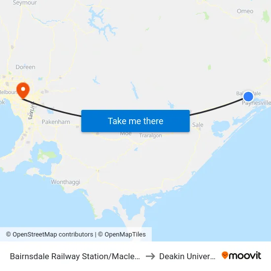Bairnsdale Railway Station/Macleod St to Deakin University map
