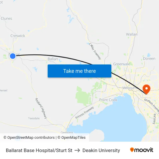 Ballarat Base Hospital/Sturt St to Deakin University map