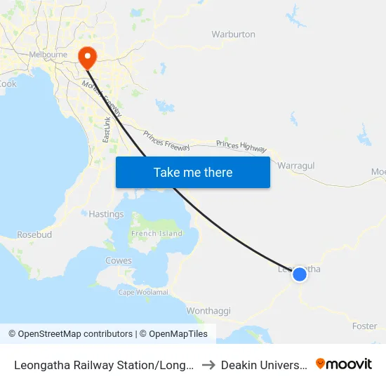 Leongatha Railway Station/Long St to Deakin University map