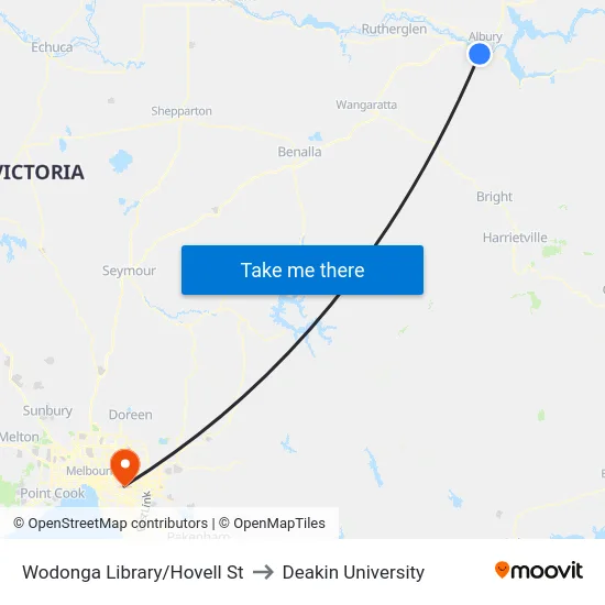 Wodonga Library/Hovell St to Deakin University map