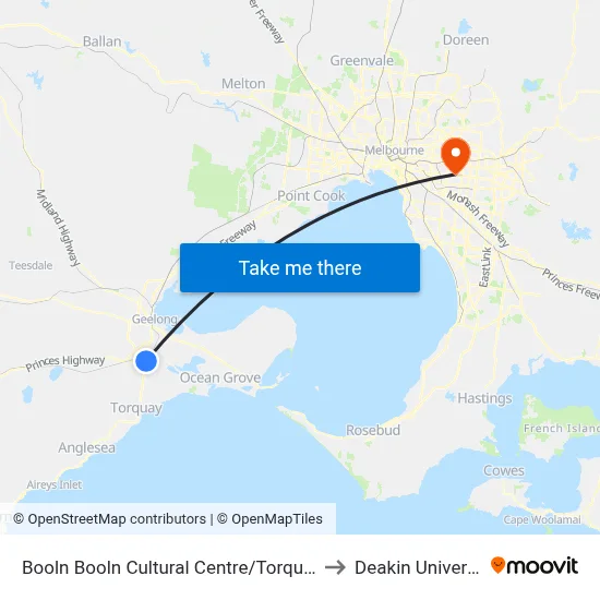 Booln Booln Cultural Centre/Torquay Rd to Deakin University map