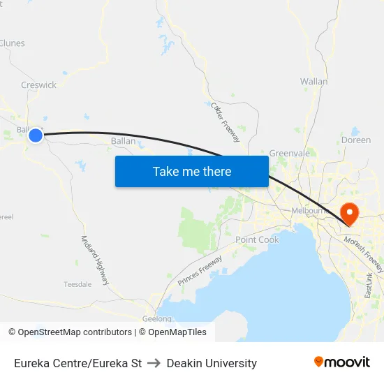 Eureka Centre/Eureka St to Deakin University map