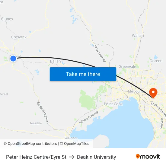 Peter Heinz Centre/Eyre St to Deakin University map