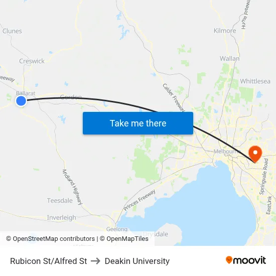 Rubicon St/Alfred St to Deakin University map