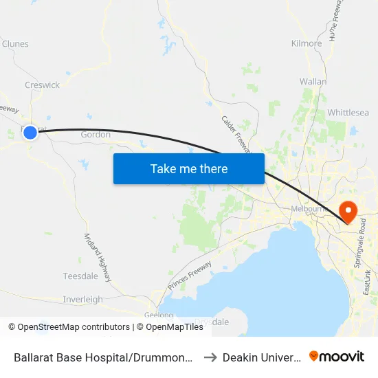 Ballarat Base Hospital/Drummond St N to Deakin University map