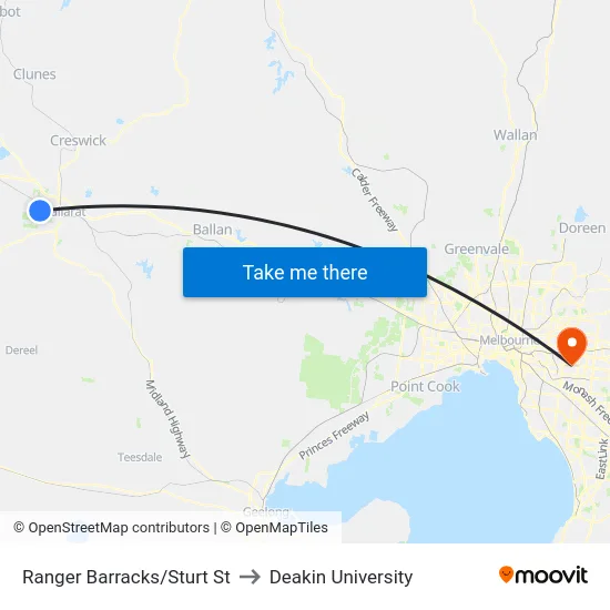 Ranger Barracks/Sturt St to Deakin University map