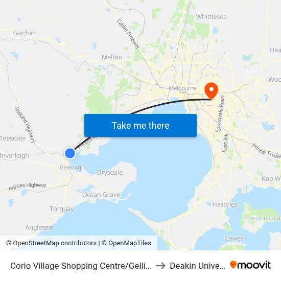 Corio Village Shopping Centre/Gellibrand St to Deakin University map