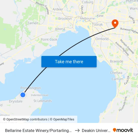 Bellarine Estate Winery/Portarlington Rd to Deakin University map