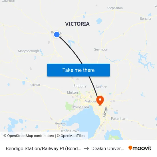 Bendigo Station/Railway Pl to Deakin University map