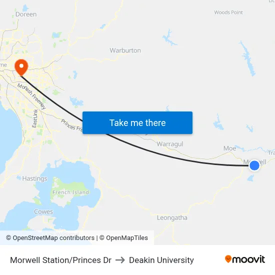 Morwell Station/Princes Dr to Deakin University map