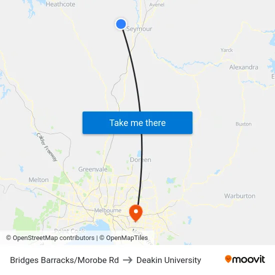Bridges Barracks/Morobe Rd to Deakin University map