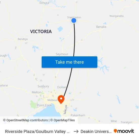 Riverside Plaza/Goulburn Valley Hwy to Deakin University map