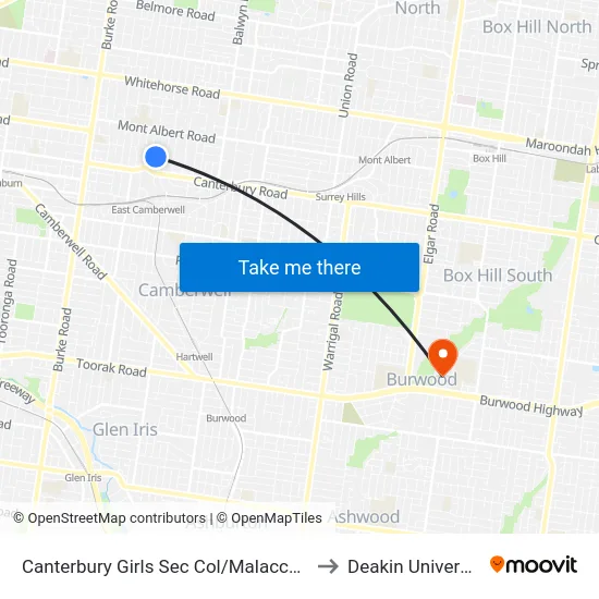 Canterbury Girls Sec Col/Malacca Rd to Deakin University map