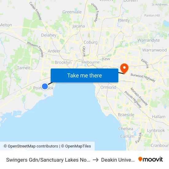 Swingers Gdn/Sanctuary Lakes North Bvd to Deakin University map