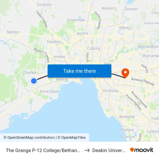 The Grange P-12 College/Bethany Rd to Deakin University map