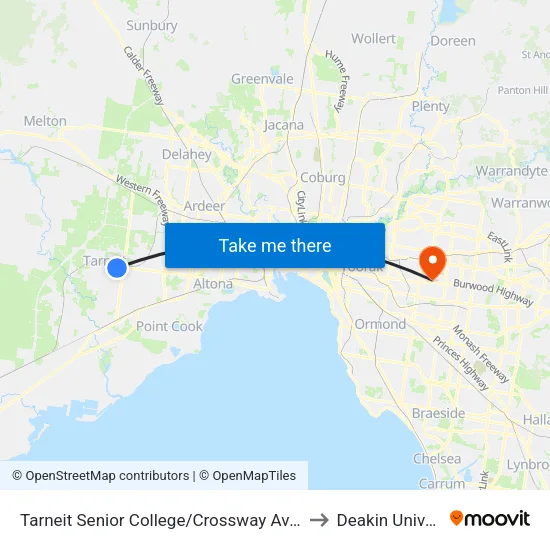 Tarneit Senior College/Crossway Ave to Deakin University map