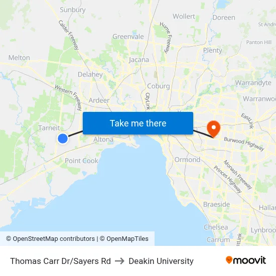 Thomas Carr Dr/Sayers Rd to Deakin University map