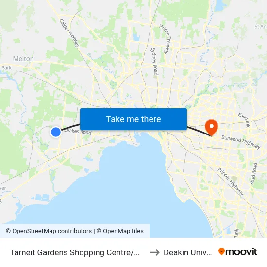 Tarneit Gardens Shopping Centre/Wickford Rd to Deakin University map