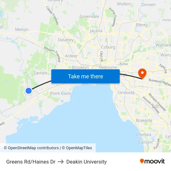 Greens Rd/Haines Dr to Deakin University map