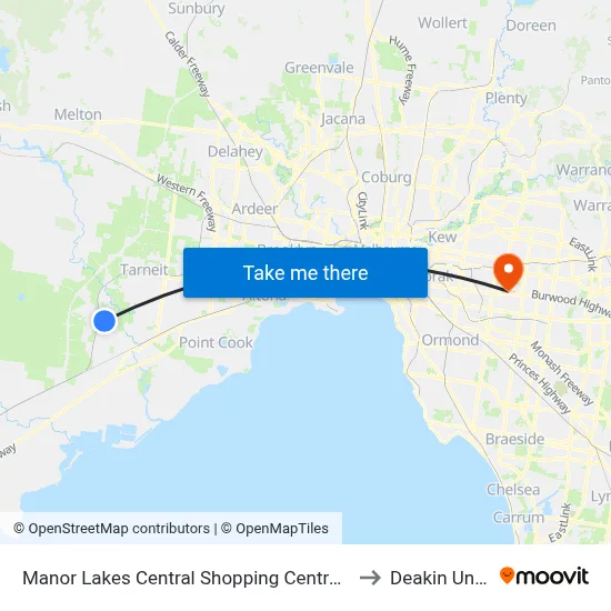 Manor Lakes Central Shopping Centre/Manor Lakes Bvd to Deakin University map