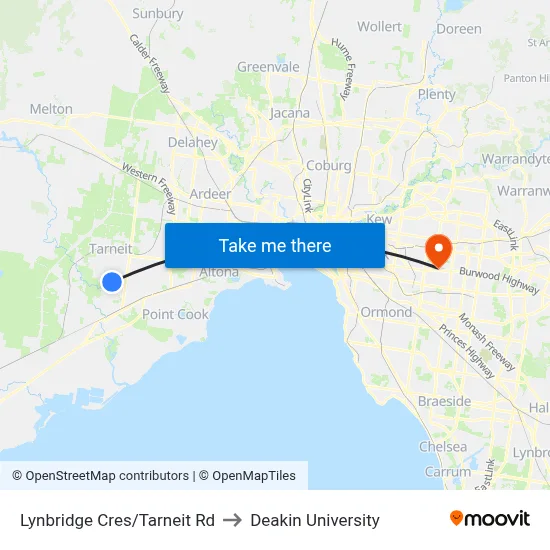 Lynbridge Cres/Tarneit Rd to Deakin University map