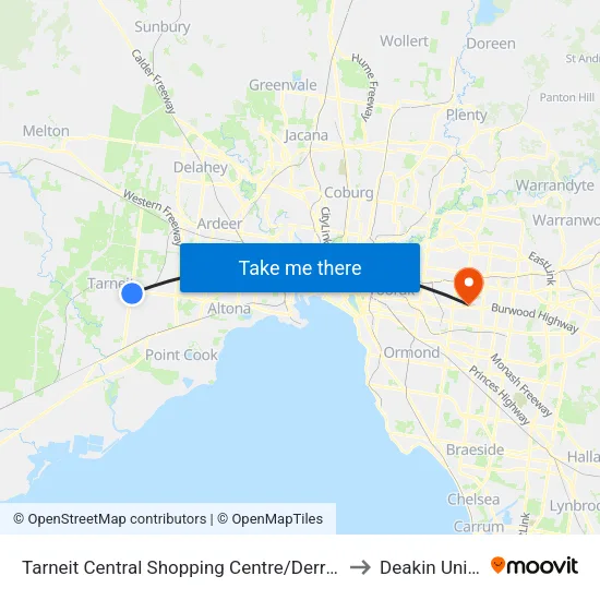 Tarneit Central Shopping Centre/Derrimut Rd to Deakin University map