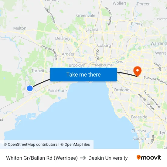 Whiton Gr/Ballan Rd to Deakin University map