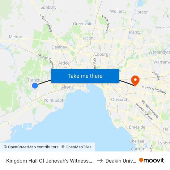 Kingdom Hall Of Jehovah's Witnesses/Tarneit Rd to Deakin University map