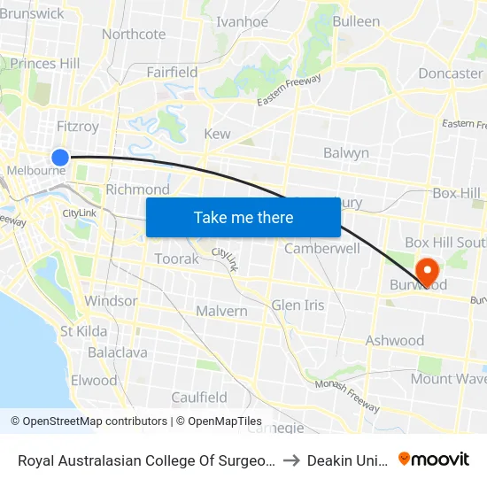 Royal Australasian College Of Surgeons/Victoria Pde to Deakin University map